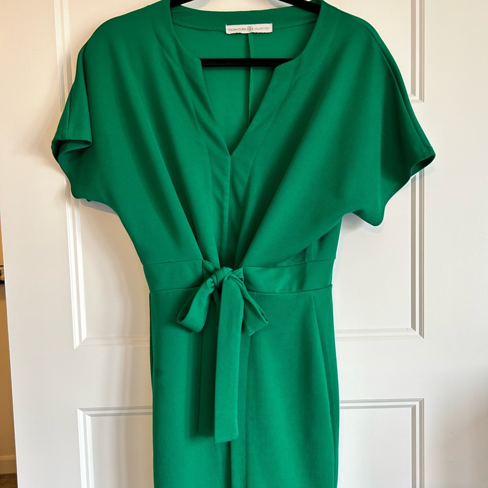 Jade Green Faux-Wrap Midi Dress